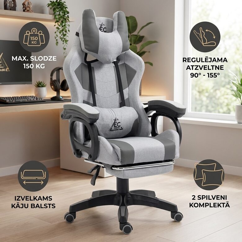 Ergonomisks ofisa un biroja DatorKrēsls ar Kāju Balstu un Regulējamu Atzveltni