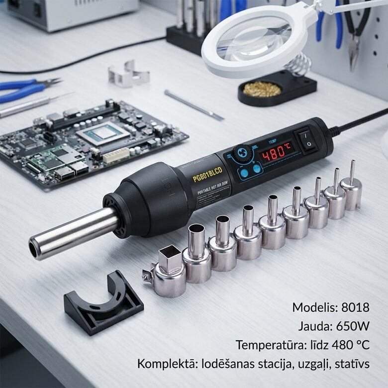 Karstā gaisa lodēšanas stenda komplekts ar dažāda izmēra uzgaļiem, 650w , 220 V, 480 ℃