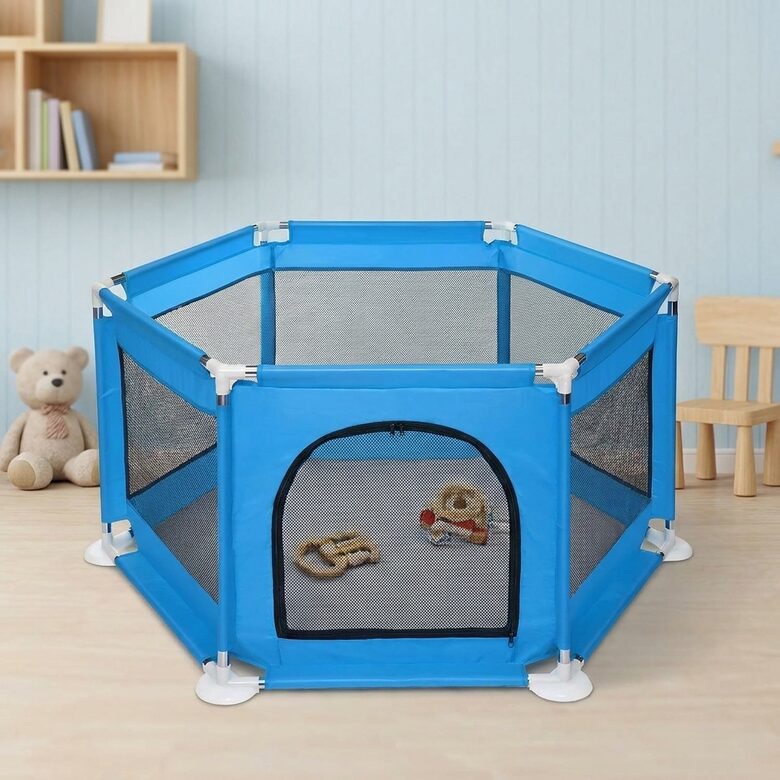 Bērnu drošības sētiņa manēža saliekama 125x110cm zila 50kg slodze