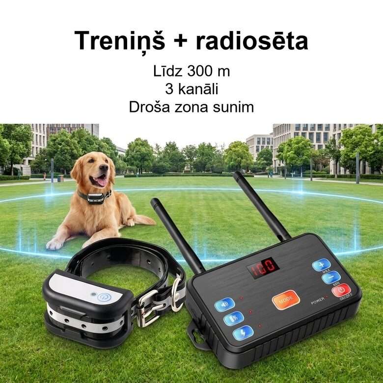 Suņu dresūras siksna un radiosēta 300m