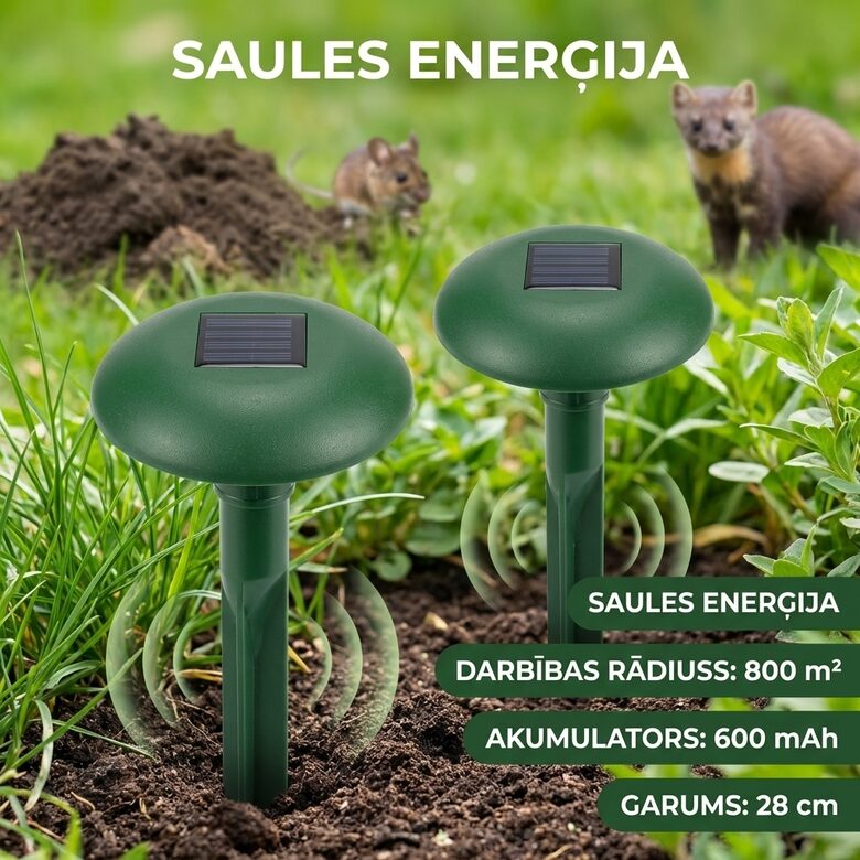 Kurmju, čūsku, peļu atbaidītājs 600-800kvm ar saules bateriju