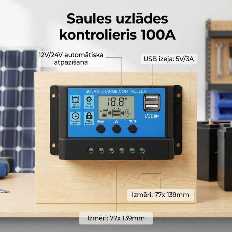 Saules baterijas kontrolieris 100A, 12/24v