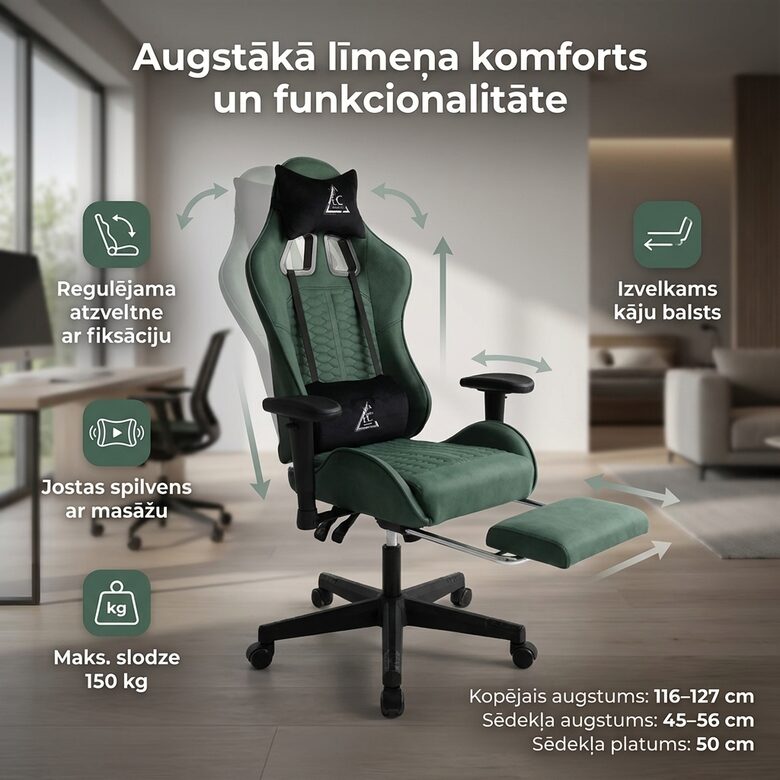 Ergonomisks Krēsls ar Kāju Balstu un Masāžas Spilvenu ofisam, birojam, datoram