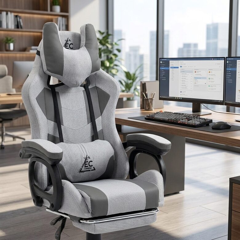 Ergonomisks  Darba Krēsls ar Kāju Balstu un Regulējamu Atzveltni, ērts biroja datorkrēsls