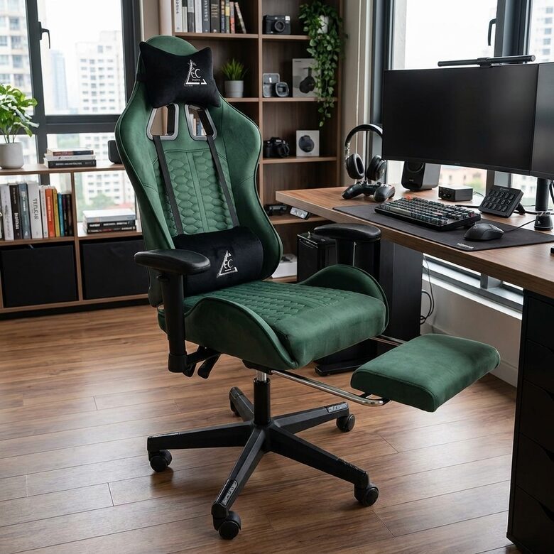 Ergonomisks Krēsls ar Kāju Balstu un Masāžas Spilvenu ofisam, birojam, datoram