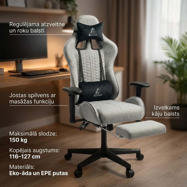 Biroja Datorkrēsls ofisam ar Kāju Balstu un Masāžas Spilvenu