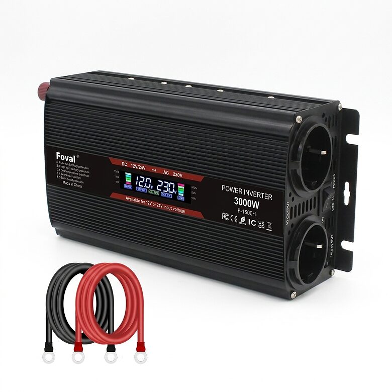 Strāvas pārveidotājs 12/24 V uz 230 V, 1500/3000 W ar LCD