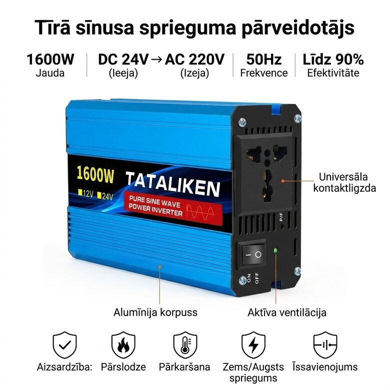 24V 1600W Tīrā Sīnusa Sprieguma Pārveidotājs 220V Invertors