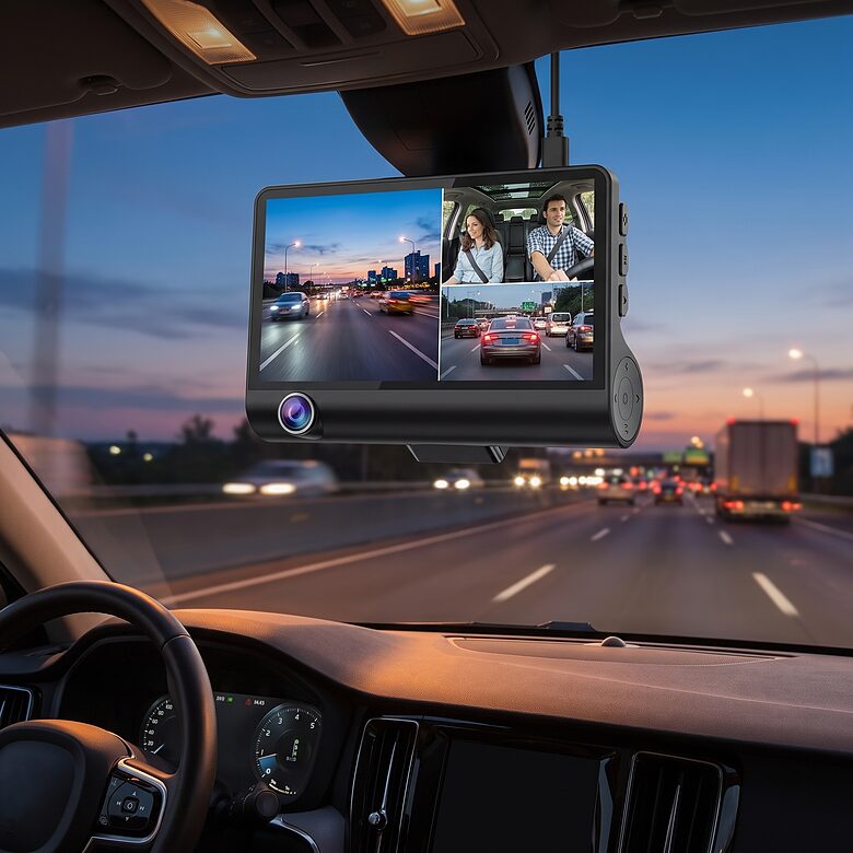 Video reģistrators ar 3 kamerām, nakts redzamību un atpakaļskata kameru, 1080FHD, 4 collu monitors