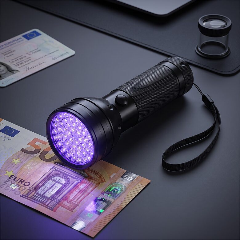 UV lukturis 51 LED diodēm, dokumentu un naudas pārbaudei