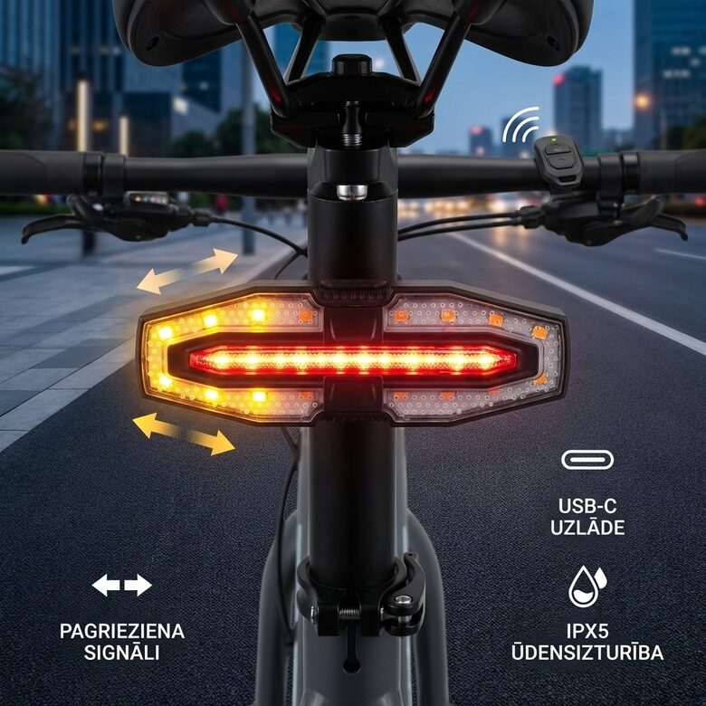 Velosipēda Aizmugurējais Lukturis ar Pagrieziena Signāliem