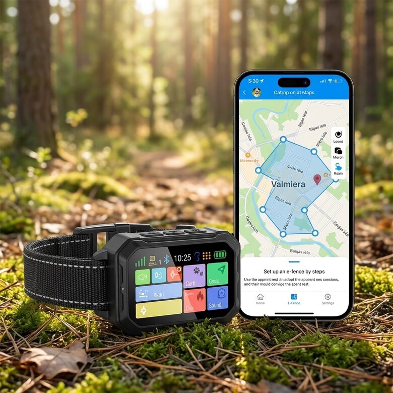 Bezvadu GPS suņu radiosēta ar aplikāciju un apmācības režīmiem