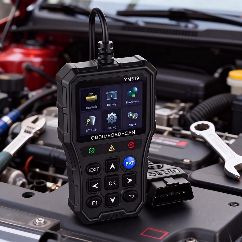 Profesionālais Auto Diagnostikas Skeneris YM519 ar Pilnu OBD2/EOBD+CAN Atbalstu un Akumulatora Testeris