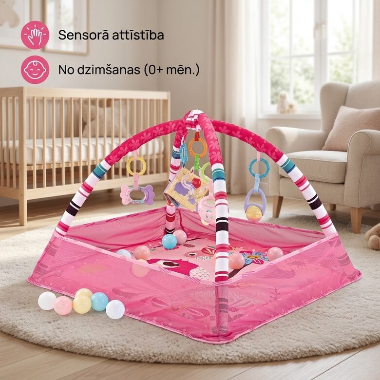 Aktivitāšu paklājs bērniem, sētiņa - manēža, rozā