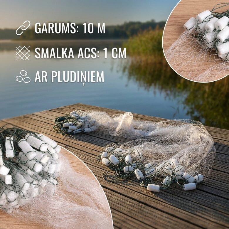 Zivju zvejas tīkls 10m ar pludiņiem
