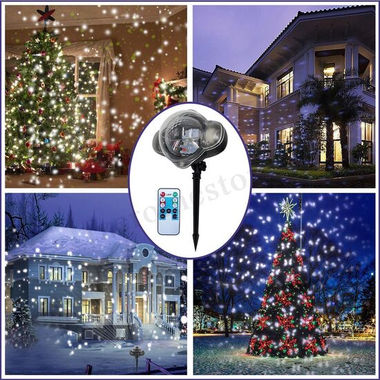 LED āra projektors ar pulti, zilas sniega bumbiņas/pārsliņas 16,5 x 20 x 26 cm