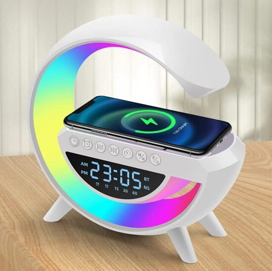 Telefona lādētājs, Bluetooth skaļrunis, Modinātājs, Nakts lampiņa 25x23cm