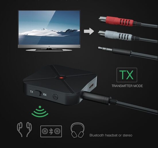 Bluetooth adapteris, 5.0 / 4.2 uztvērējs un raidītājs, Audio mūzikas stereo bezvadu adapteris RCA 3,5 MM AUX ligzda televizoram automašīnai, datoram