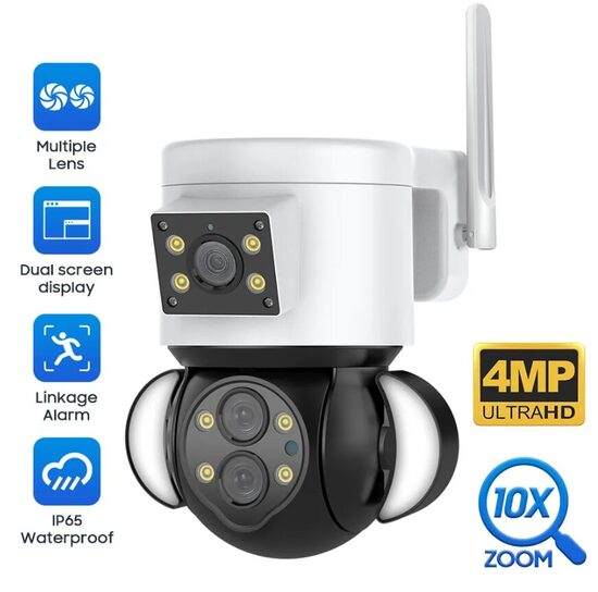 Wifi Kamera 10x Zoom, 4MP (3 lēcas), ar kustības detektoru (seko līdz objektam), Nakts redazmības Video novērošanas kamera (ieraksts, skaņa, paziņojums uz telefonu)