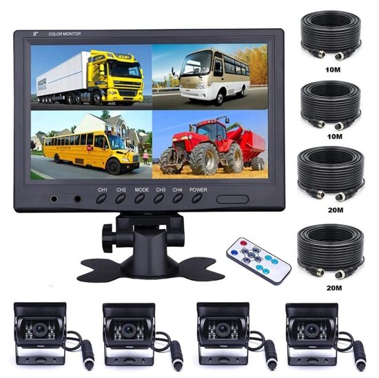 Automašīnas kameras 4gab ar Monitoru 9', 10-20m vadi