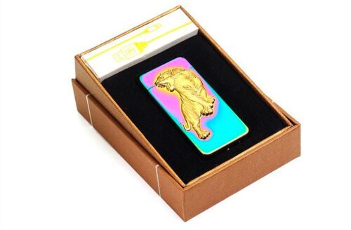 Elektroniskās, vēja nenodzēšamās šķiltavas, lādējamas no USB, ar Lauvas dizainu