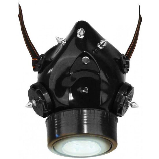 Stilizēts respirators ar apgaismojumu un vienu filtru, sejas aizsargmaska