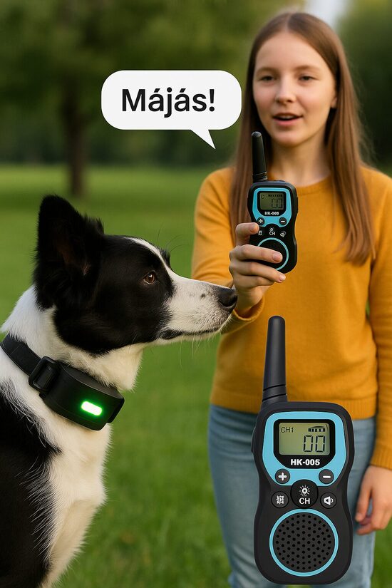 Suņu Dresūras Rācija ar treniņsiksnu (Balss komandas, vibro, skaņas signāls)