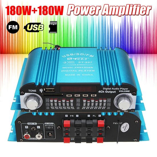 Audio pastiprinātājs Hi-Fi 350W, 4 kanāli, Fm radio, USB