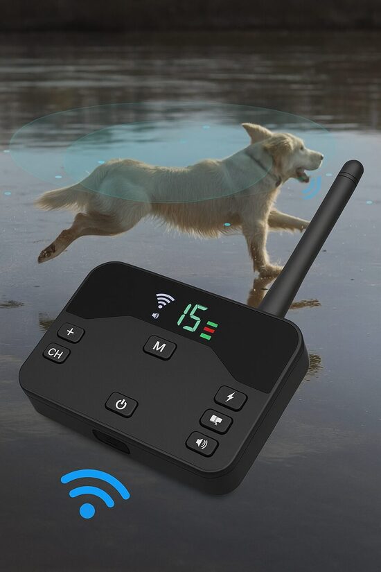 Pārnēsājama Suņu Bezvadu Radiosēta (wifi 250m) un Suņu treniņsiksna (divi vienā), uzlādējama