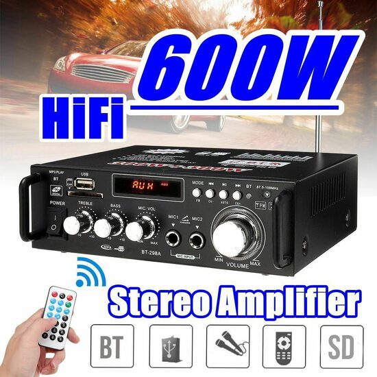 Audio pastiprinātājs 600w, USB, FM, SD, Bluetooth, 12v/220v