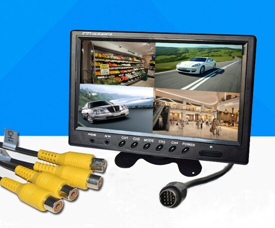 Auto monitors priekš 4 kamerām, redz visas vienlaicīgi (9 collas, 12/24v)