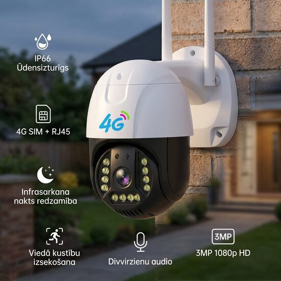 Gsm 4G Video novērošanas kamera ar Sim karti (iespēja skatīties caur telefonu, 360g attēls, ieraksts, nakts redzamība)