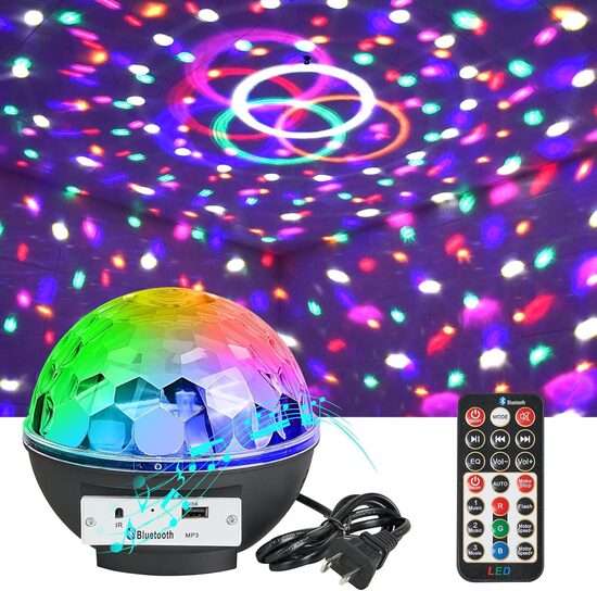 Krāsainā disko bumba ar bluetooth funkciju, stereo, mp3 un tālvadības pulti, 16 x 18 x 17cm