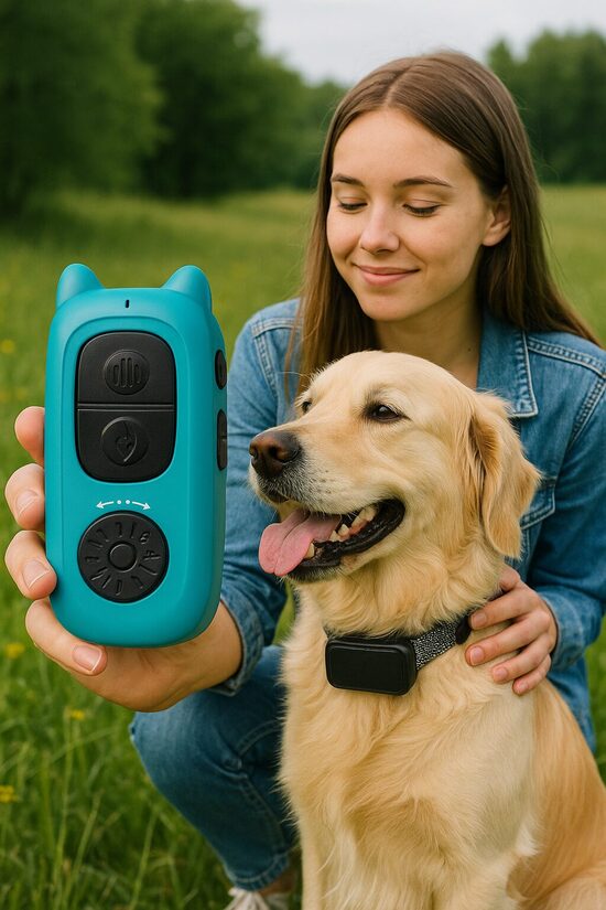 Suņu treniņu, dresūras kakla siksna (400m attālums), visu šķirņu suņiem un kucēniem, ar ultra skaņu, vibrāciju un elektroimpulsu, lādējama