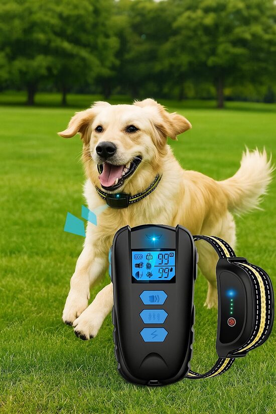 Suņu un kucēnu dresūras un apmācības siksna (800m distance) ar pulti (elektro impulss, skaņas signāls un vibrācija), uzlādējama un mitruma izturīga