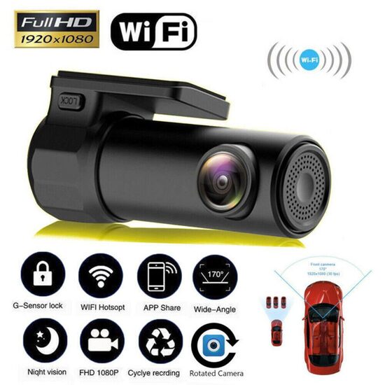Video reģistrators automašīnai ar WiFi, FullHd, 170g