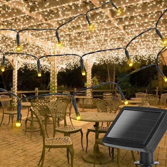Dārza lampas virtene ar saules baterijām, 12m