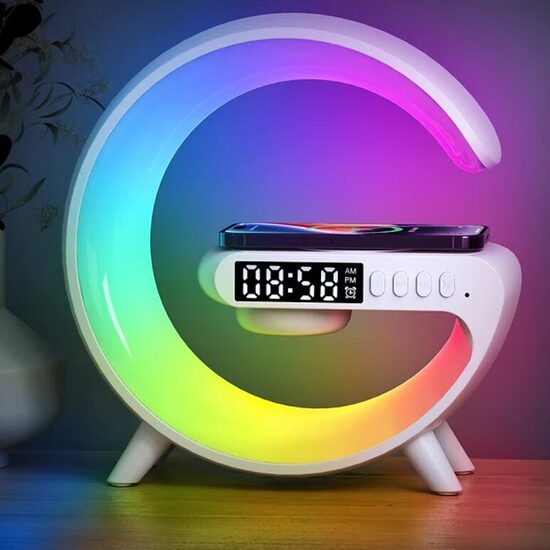 Pulkstenis Modinātājs ar Bezvadu Lādēšanu un Bluetooth Skaļruni, 15x15cm