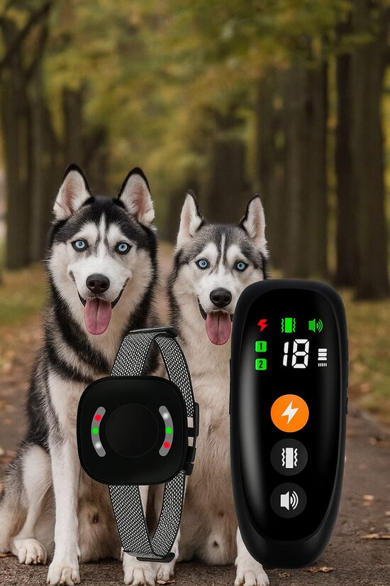 Suņu apmācības - dresūras kakla siksna 800m (elektroimpulss, skaņa, vibrācija, ūdensnecaurlaidīga, uzlādējama)