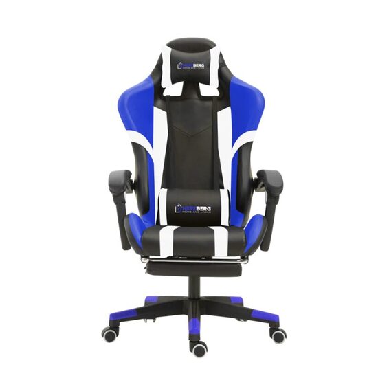 Ergonomisks spēļu un biroja krēsls ar kāju balstu, zils ar melnu, Herzberg HG-8083 Datorkrēsls