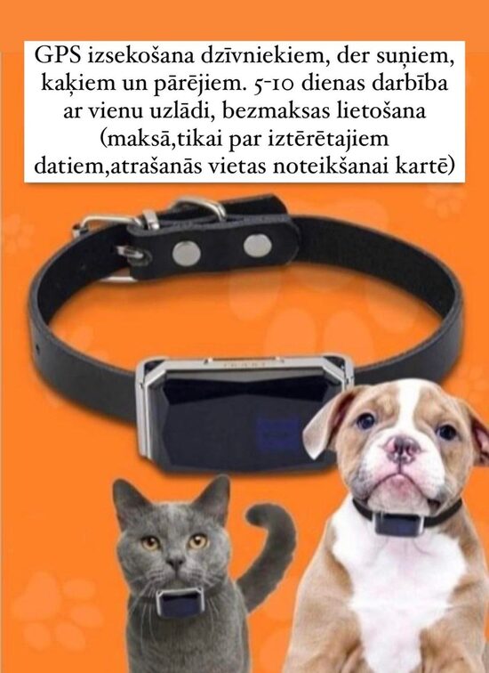 Dzīvnieku Gps izsekošanas ierīce ar siksniņu (suņu, kaķu atrašanās vieta telefonā) /nav vajadzīga abonēšanas maksa/
