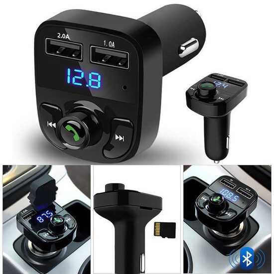 Fm transmiteris modulators ar handsfree un bluetooth, lādētājs 2.0A, usb