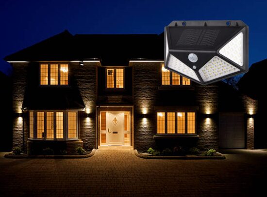 Led prožektors ar saules bateriju, 100 Ledi