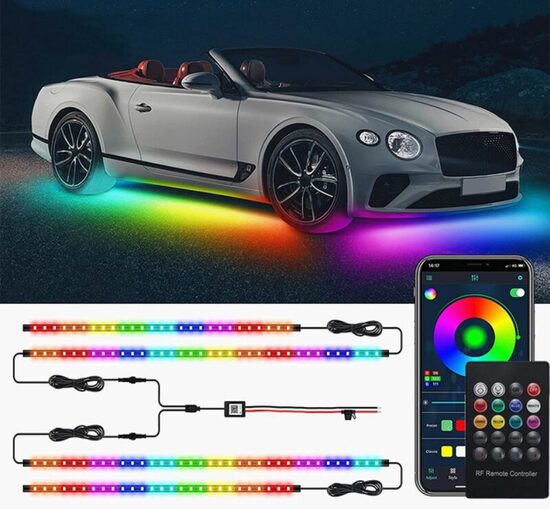 Automašīnas 'skrienošais' Led apgaismojums ar pulti (arī bluetooth caur telefonu), 120x150cm