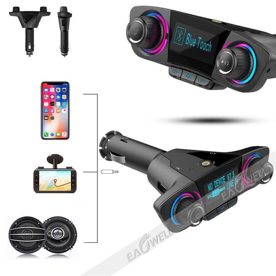 Automašīnas FM modulators - transmiteris ar bluetooth, brīvroku sistēmu un aux funkciju