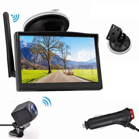 Bezvadu auto monitors ar kameru (12/24v, 5 collas ekrāns), pilns Automašīnas atpakaļskata kameras komplekts