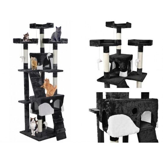 Kaķu māja ar 5 stāviem, melna, 170cm