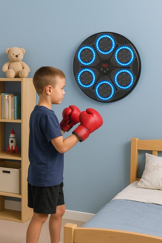 Sienas boksa trenažieris ar Bluetooth, LED gaismām un iebūvētu skaļruni