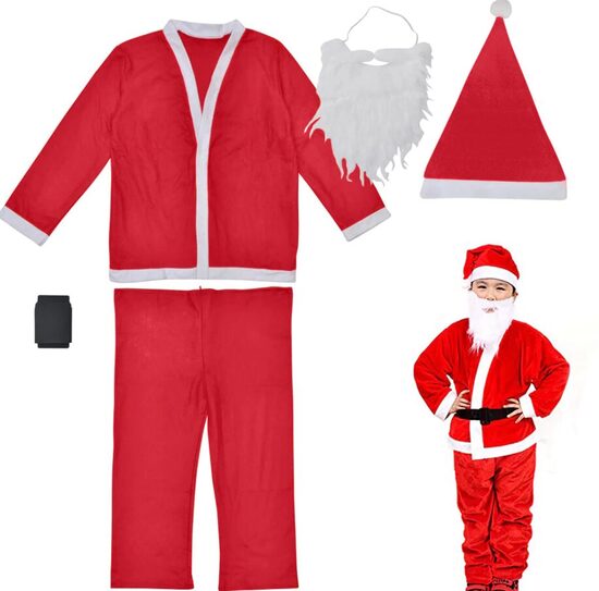 Zēnu Ziemassvētku vecīša kostīms ar cepuri un bārdu
