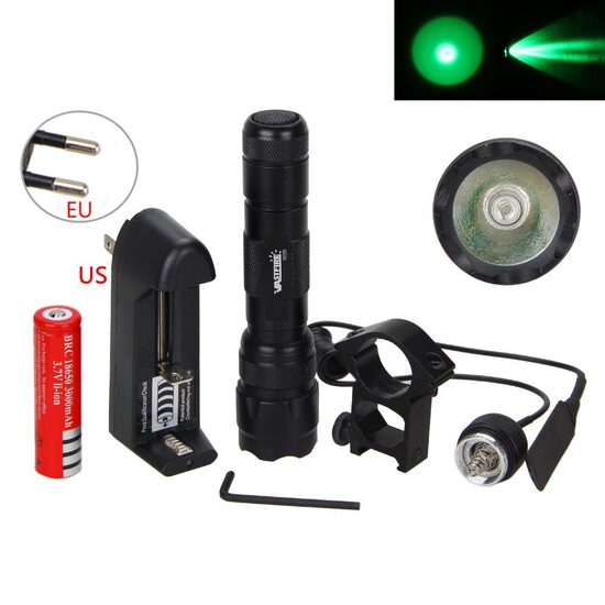 Komplekts: Lukturis, distances slēdzis, turētājs, akumulators un lādētājs,ZAĻŠ gaismas stars